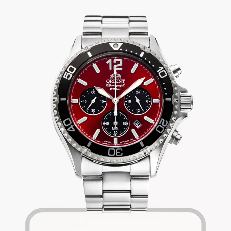 Orient Mako Solar Chrono Red Blue Dial Men's Watch- RA-TX0207R